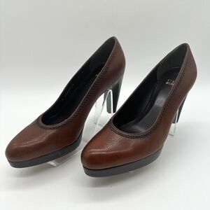 Stuart Weitzman Saddle Brown Leather Platform Pump Size 7M Spain